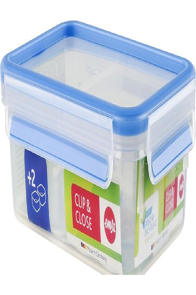 emsa Clip & Close 1L Box with Divider – Transparent/Blue, Airtight & Leak-Proof