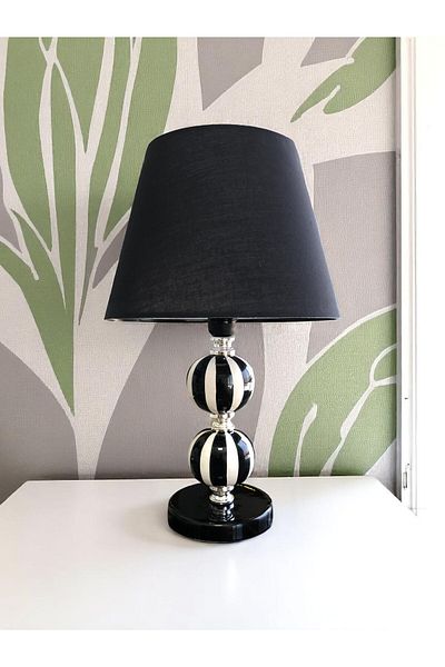 ferayhome Lampshade Lighting Ceramic Bulk Black Vertical Line Black Hat Silver - Feray Home