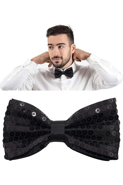 merland benvecocuk Night Sparkle Black Sequined Sequin Bow Tie 7X2 cm