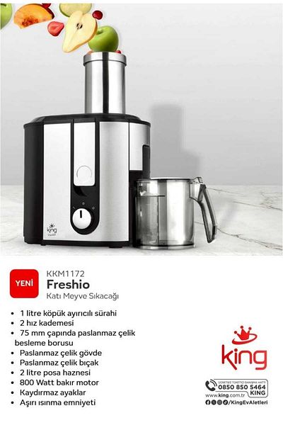 King Solid Juicer 800W 2Lt. Stainless Steel Body Freshio Kkm1172