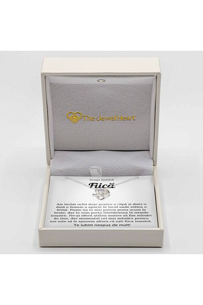 The Jewel Heart Colier Emoționant Pentru Fiica Ta – Argint 925 Rodiat, Cu Mesaj Inimă Și Cutie Cu LED