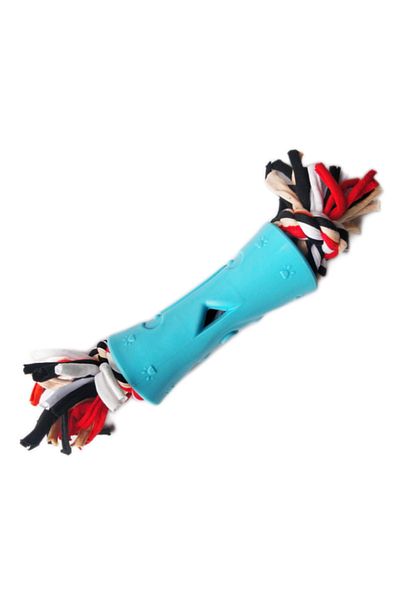 Ropet Jucarie pentru caine, os din cauciuc cu sfoara, 25cm, Albastru, Ropet