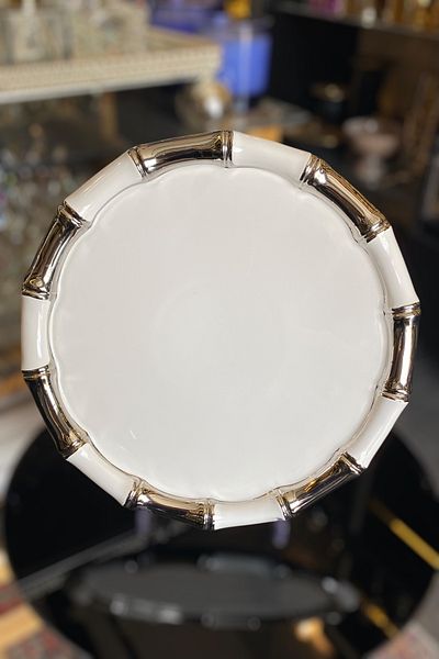 LEMİ DEKORASYON Porcelain Bamboo Presentation Bowl with Silver Detail