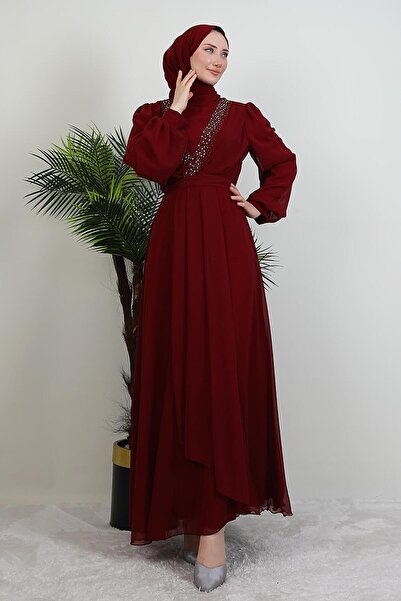 GİYZAMİLA Φόρεμα Stoned Cross Chiffon Μπορντό