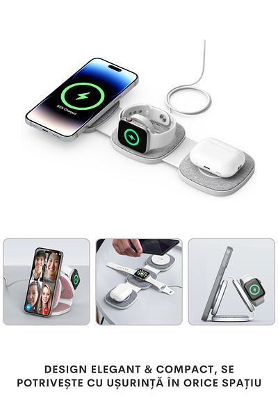 clickzu Clickzu 3 in 1 magnetic charger: foldable charging station & 15W fast charge phone holder