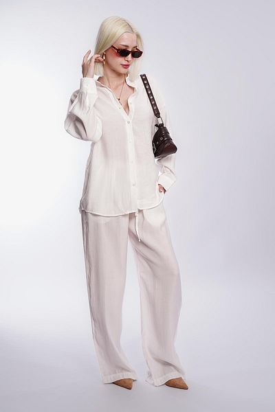 Madmext White Basic Women's Shirt Trousers Double Set Mg2352