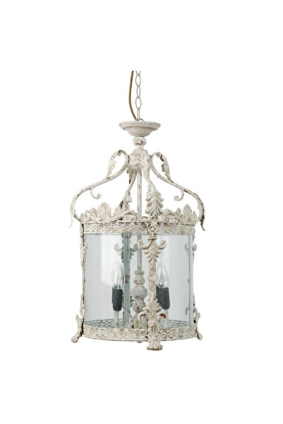 Clayre & Eef Πολυέλαιος αντίκα μπεζ από σίδερο και γυαλί 32x132 εκ.