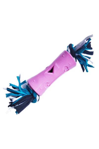 Ropet Jucarie pentru caine, os din cauciuc cu sfoara, 25cm, Roz, Ropet