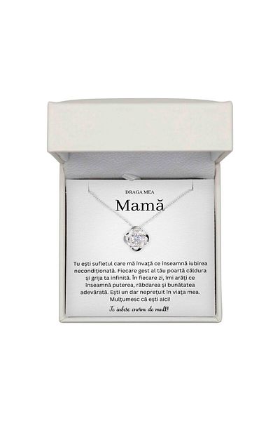 The Jewel Heart Colier Emoționant Pentru Mama – Argint 925 Rodiat, Cu Mesaj Inimă Și Cutie Cu LED