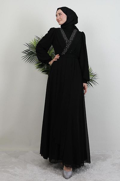 GİYZAMİLA Φόρεμα Stoned Cross Chiffon Μαύρο