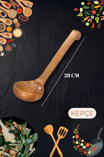 Ülgenev 1 Piece 28 cm Varnished Natural Bamboo Hooked Ladle – Hangable, Ergonomic, Non-Slip Wooden Ladle