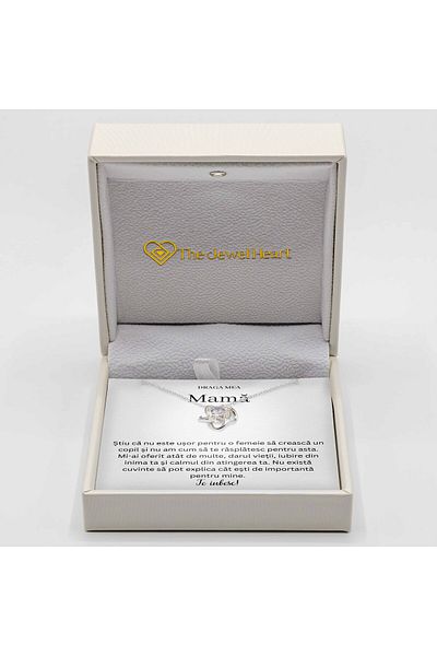 The Jewel Heart Colier Cadou Argint 925 Rodiat Cu Mesaj De Dragoste Pentru Mama, Cutie LED Premium
