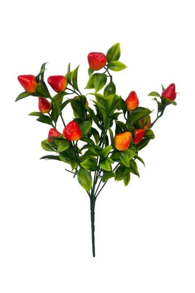 Nettenevime Set of 3 Artificial Strawberry Bunch Artificial Flower 30*20cm with Green Leaves