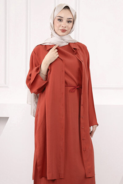 İmajButik Kremit Waist Drawstring Tunic Dress Combination Set