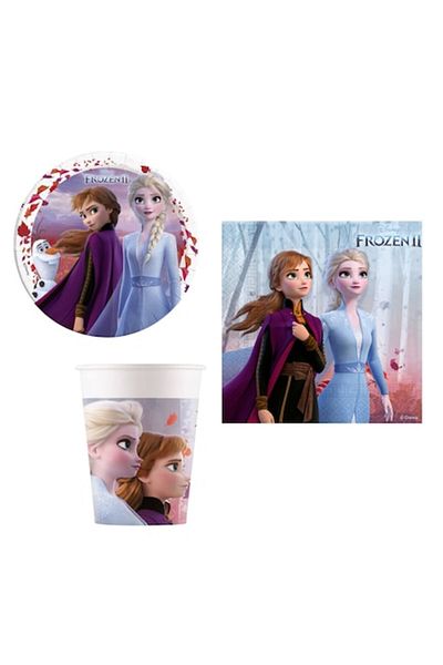 AVA Frozen 2 Party Tableware Set, plastic cups, napkins, cardboard plates, 28 pieces, multicolor