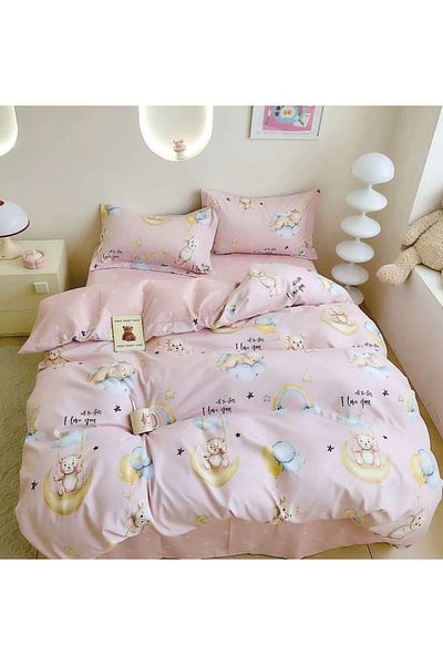 CHIRASO CHIRASO Finet 4-Piece Children's Bedding Set, 155x220 cm, Bears Print, powder pink