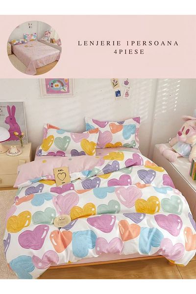 CHIRASO CHIRASO Finet 4-Piece Children's Bedding Set, 155x220 cm, Hearts Print, pale pink