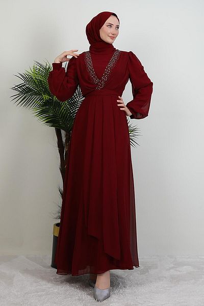GİYZAMİLA Φόρεμα Stoned Cross Chiffon Μπορντό