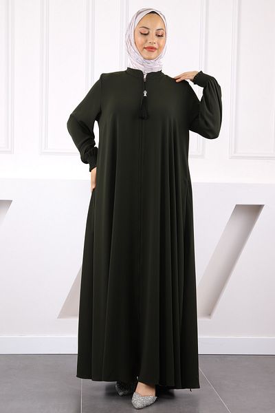 İmajButik Φούστα με ελαστικό φερμουάρ με χακί μανίκι