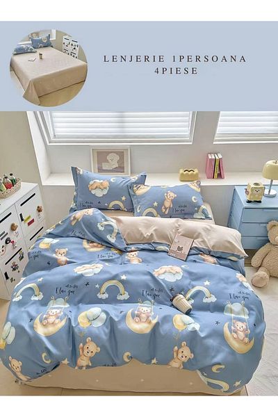 CHIRASO CHIRASO Finet 4-Piece Children's Bedding Set, 155x220 cm, Bears Print, blue