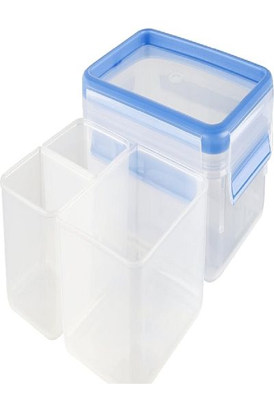 emsa Clip & Close 1.2L Box with Divider – Transparent/Blue, Leak-Proof Storage