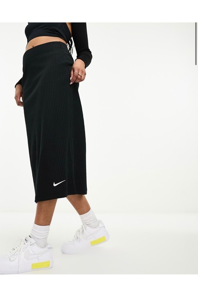 Nike Sportswear High-Waisted Ribbed Jersey Siyah Kadın Etek