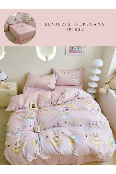 CHIRASO CHIRASO Finet 4-Piece Children's Bedding Set, 155x220 cm, Bears Print, powder pink
