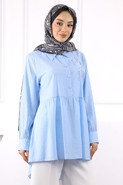 İmajButik Mavi Taş Detaylı Tunik
