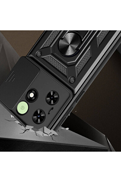 BUTAM BİLİŞİM Tecno Spark Go 2024 Case Magnetic Stand Camera Protection Sliding Vega Cover - Black