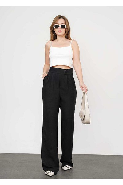 Leo Ferre Women's Pleated Double Button Linen Palazzo Pants 3009