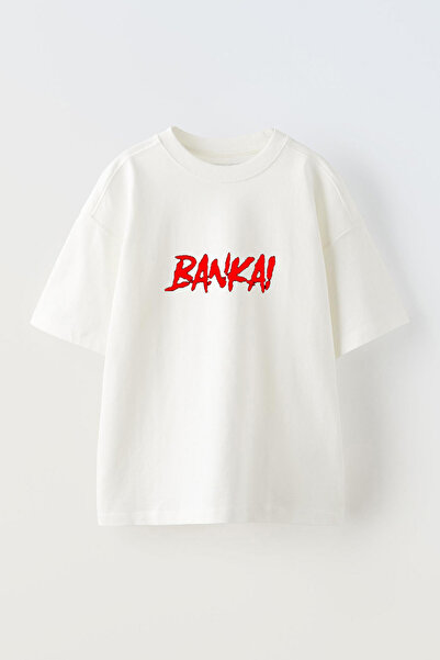 Anetos Tricou Bankai Red Logo Front cu imprimeu Cotton White supradimensionat