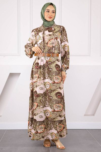 İmajButik Φόρεμα με μοτίβο χακί μέσης