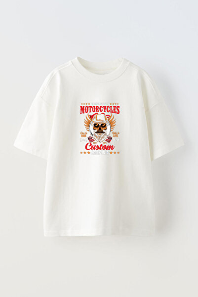 Anetos Tricou American Motorcycle Custom Front cu imprimeu Cotton White supra...