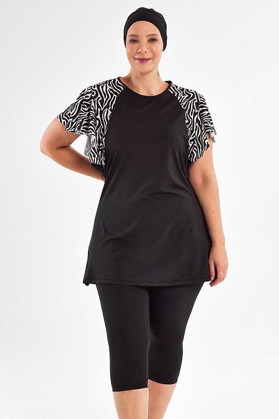 MARESİVA Plus Size Short Sleeve Semi-Covered Swimsuit 2805 Black