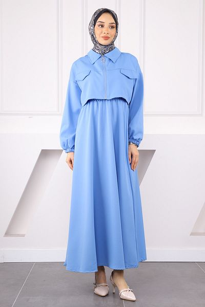 İmajButik Ελαστικό φόρεμα με σακάκι Indigo σε συνδυασμό μέσης