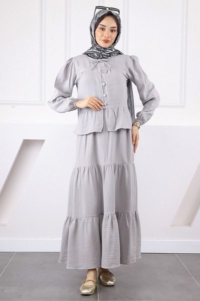 İmajButik Gray Muslin Shirt Skirt Suit