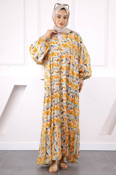 İmajButik Orange Half Button Skirt Layered Dress
