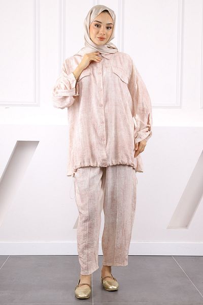 İmajButik Beige Tunic Trouser Suit