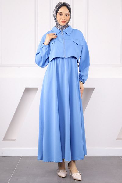 İmajButik Ελαστικό φόρεμα με σακάκι Indigo σε συνδυασμό μέσης