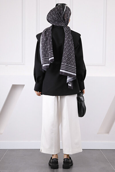 İmajButik Siyah Omuz Apoletli Kemerli Trençkot