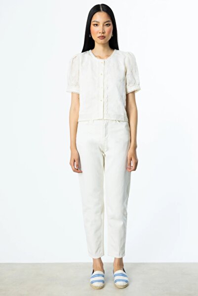 ON Bluză din bumbac brodată cu fluturi din dantelă Ecru 50374