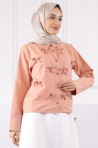 İmajButik Cămașă cu fundă de somon și nasturi în față