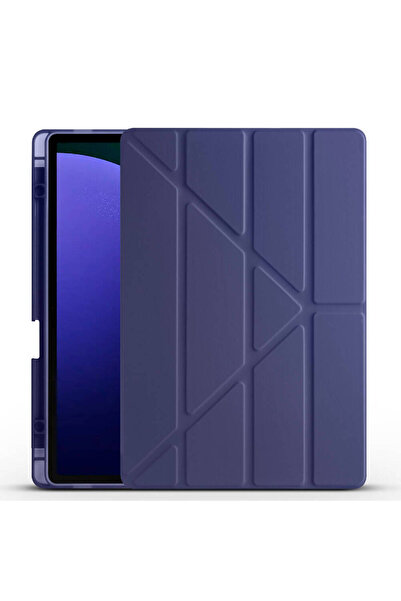 Kılıfist حافظة Galaxy Tab S9 FE Plus متوافقة مع KLFS حافظة ثلاثية الطي مع حامل ومقصورة قلم - أزرق داكن