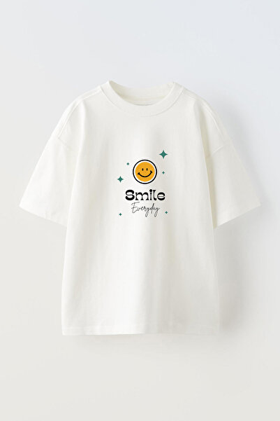 Anetos Tricou Clean Simple Smile Front cu imprimeu Cotton White supradimensionat