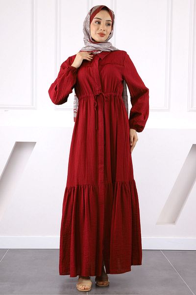İmajButik Φόρεμα με δαντέλα με μπορντό μέση