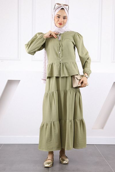 İmajButik Σετ πουκάμισο Khaki Muslin με φούστα