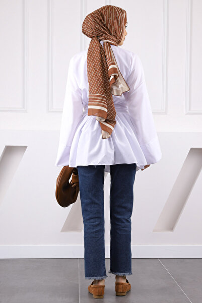 İmajButik Λευκό τουνίκ με δέσιμο στη μέση