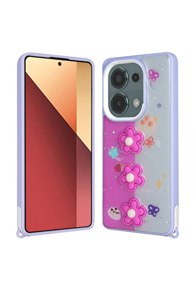 BUTAM BİLİŞİM حافظة Poco M6 Pro 4G غطاء بيديه منقوش باللون الفضي اللامع - ديزي أرجواني