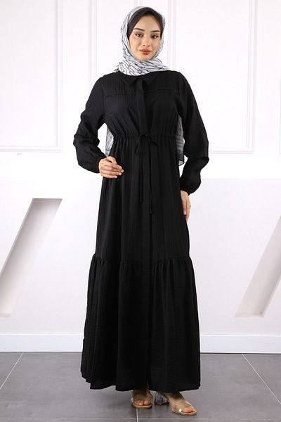 İmajButik Μαύρο φόρεμα με δαντέλα με δέσιμο στη μέση