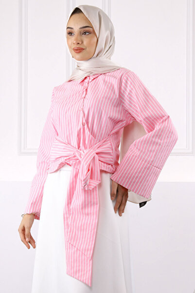 İmajButik Ροζ πουκάμισο με δεμένη μέση